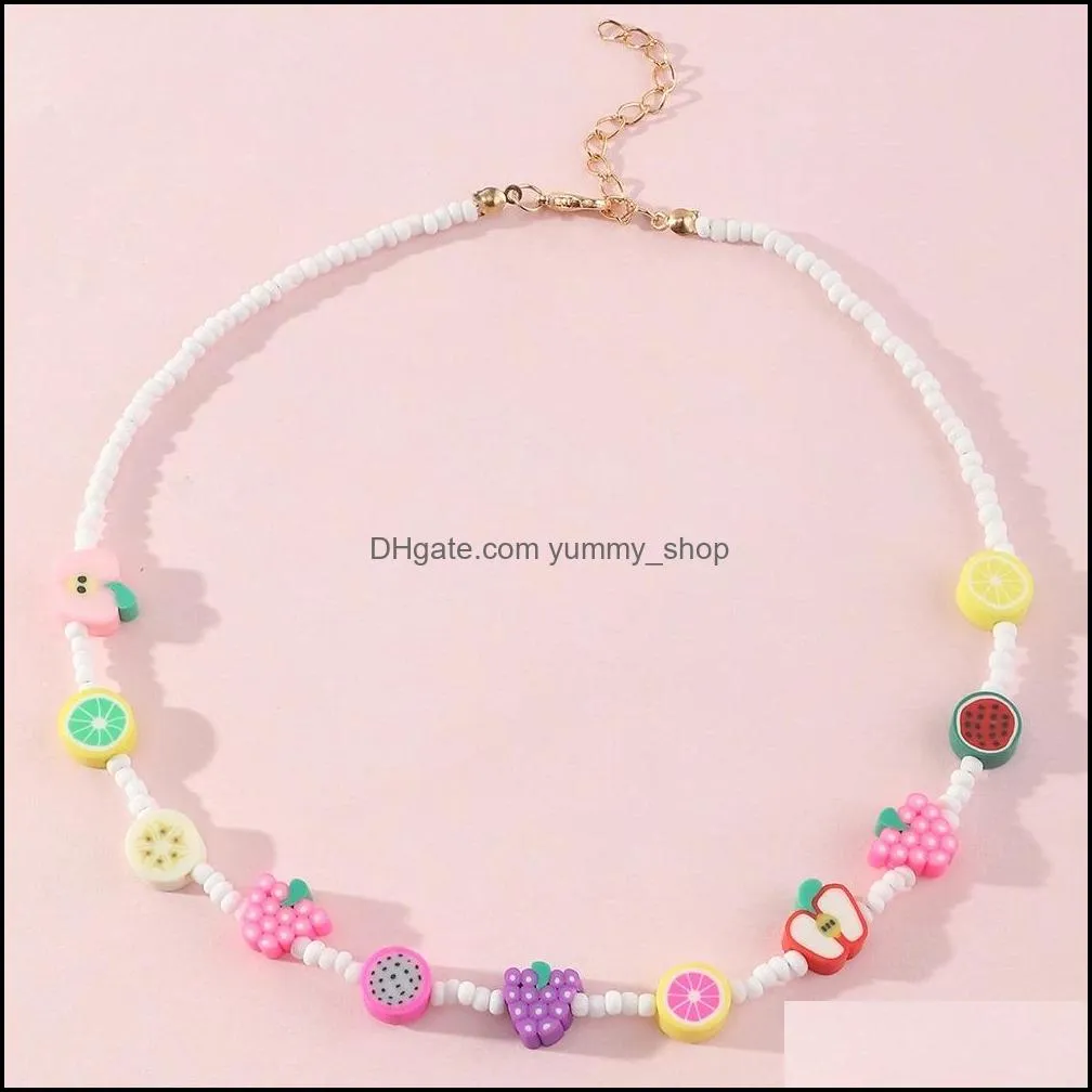 2021 trend bohemian cute fruit beads short collar necklace handmade diy colorful choker for women statement boho jewelry