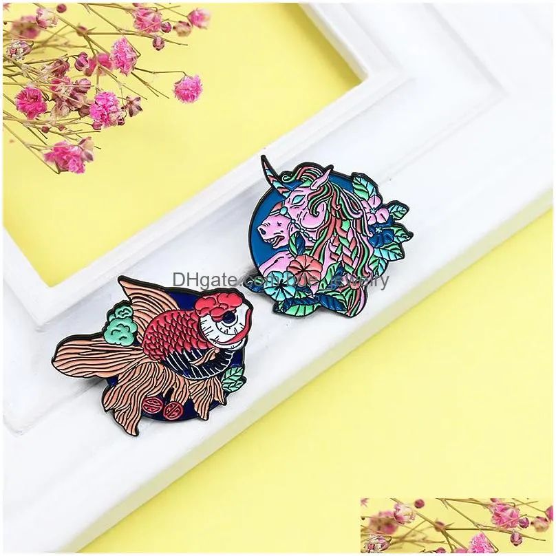 colorful goldfish brooches for women alloy animal badges collar pin denim shirt jewelry gift bag hat clothes accessories