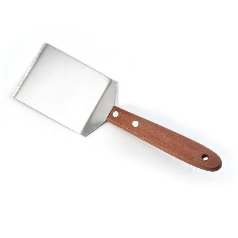 stainless steel steak spatula pancake scraper turner grill beef fried pizza shovel with wood handle kitchen bbq tools lx4514