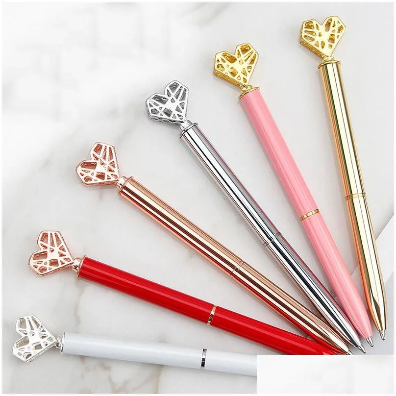 creative heart shaped ballpoint pen diy metal ball pens office school supplies valentines day gift