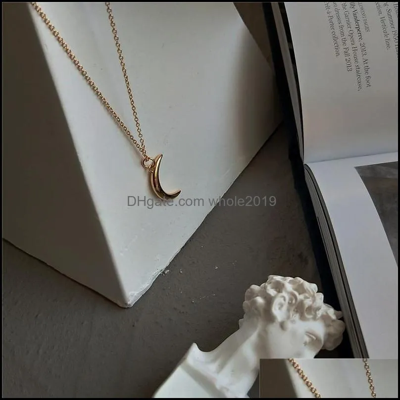 genuine 925 sterling silver crescent moon necklace pendant korean trendy gold plated necklaces for women best gift ymn143