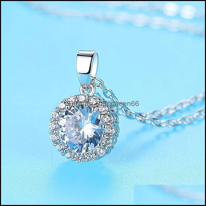 18k gold plated round cz pendant necklace cubic zirconia cluster necklace for women party bridal wedding jewelry gifts