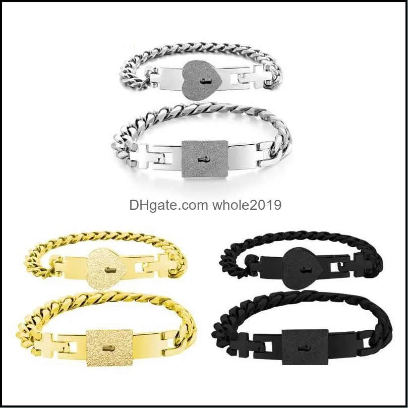 bangle 2022 2pcs stainless steel lover heart love lock key bracelet kit couple jewelry sets