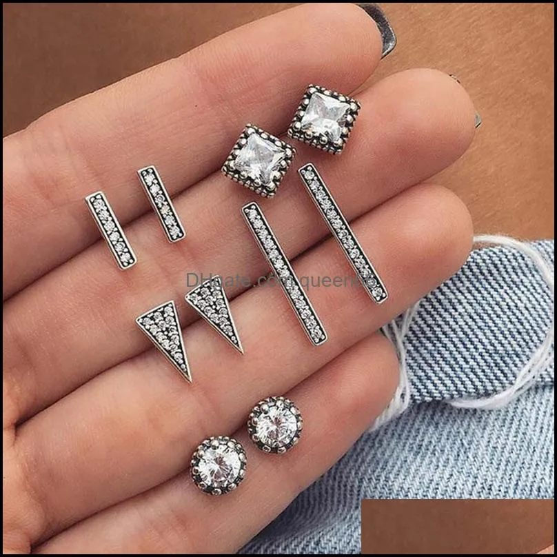 vintage crystal waterdrop stud earring set for women bohemian style dazzing geometric jewelry set