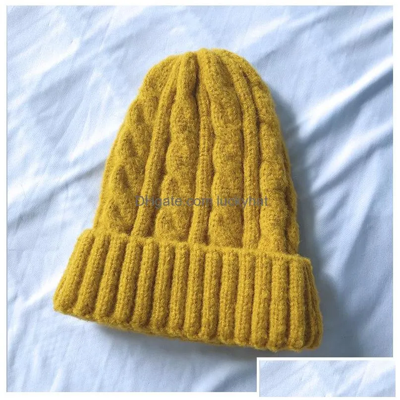 autumn winter men women knitted hat solid color warm beanie caps knitting hats