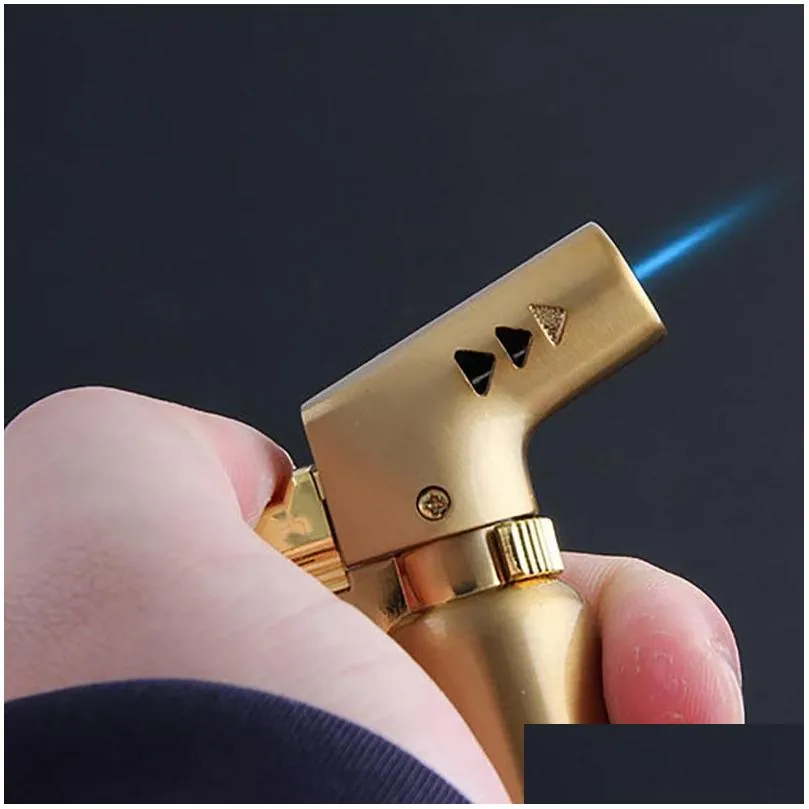 all metal lighter single torch pipe lighters smoking pipe  flame lighteres bend side direction 3 colors