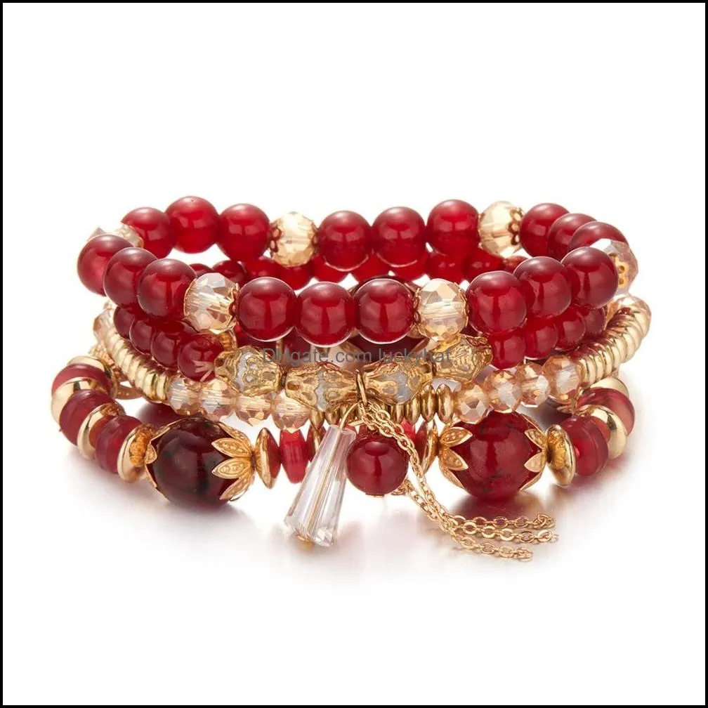 creative charm beaded crystal bracelet 4 pack multilayer beaded bohemian style bracelets wholesale
