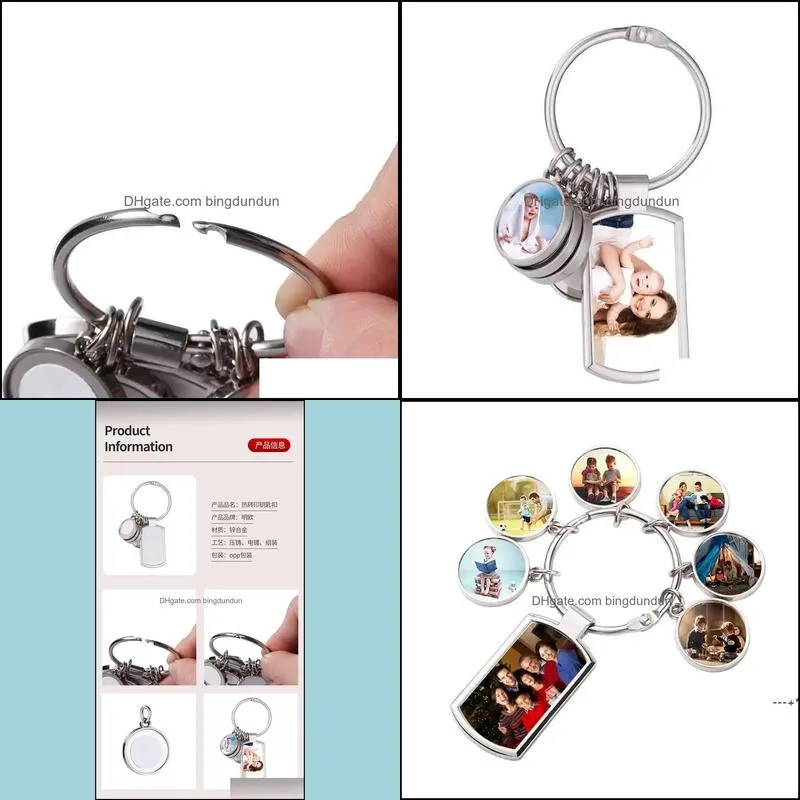 newsublimation thermal transfer blank key ring chains circle rectangle charms car key bag purses pendant diy white photo print