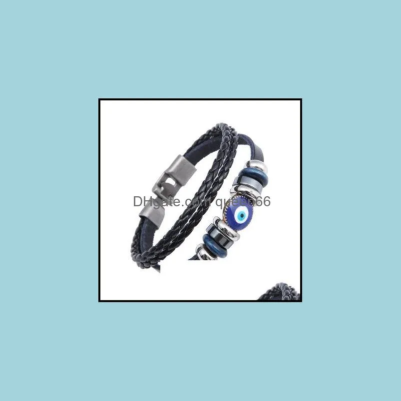 genuine leather bracelets for men vintage blue eye jewelry handwoven bracelet