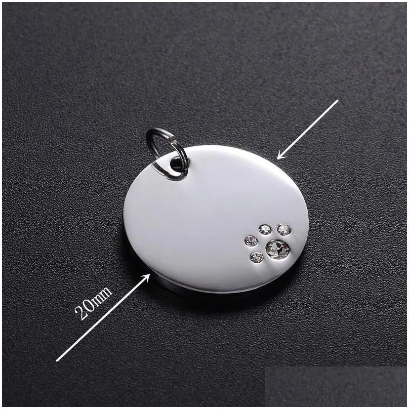 20mm round stainless steel crystal dog tags pets id address name phone number label pendant jewelry za6044