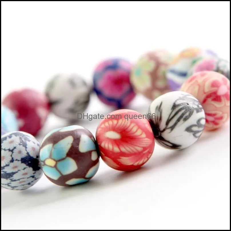 bracelet bangle newly polymer clay flower colorful round beads charm bracelets