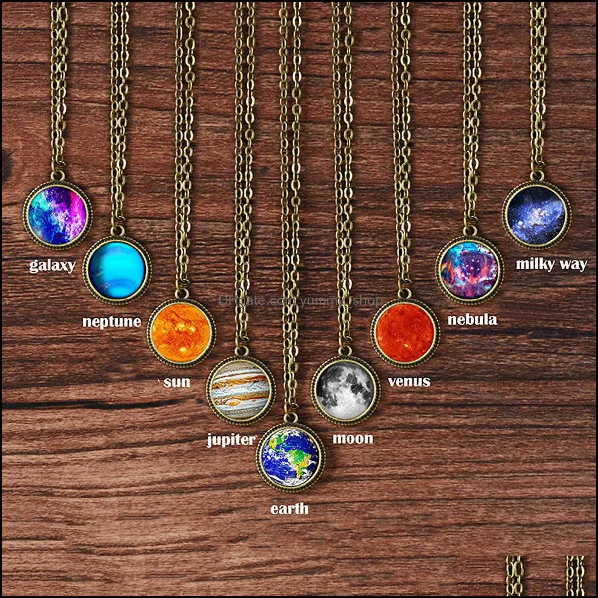 design handmade necklace planet universe galaxy glass dome pendant necklace women fashion jewelry time gem accessories gift