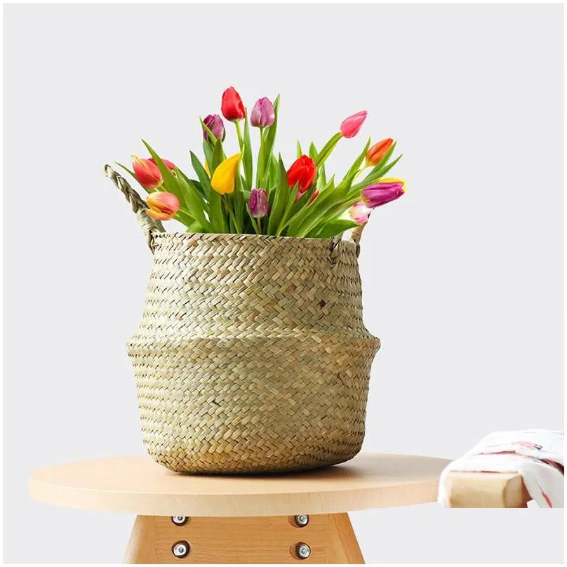 bamboo storage pure handmade basket foldable planter multifunctional laundry strawwork wicker rattan seagrass garden flowerpot