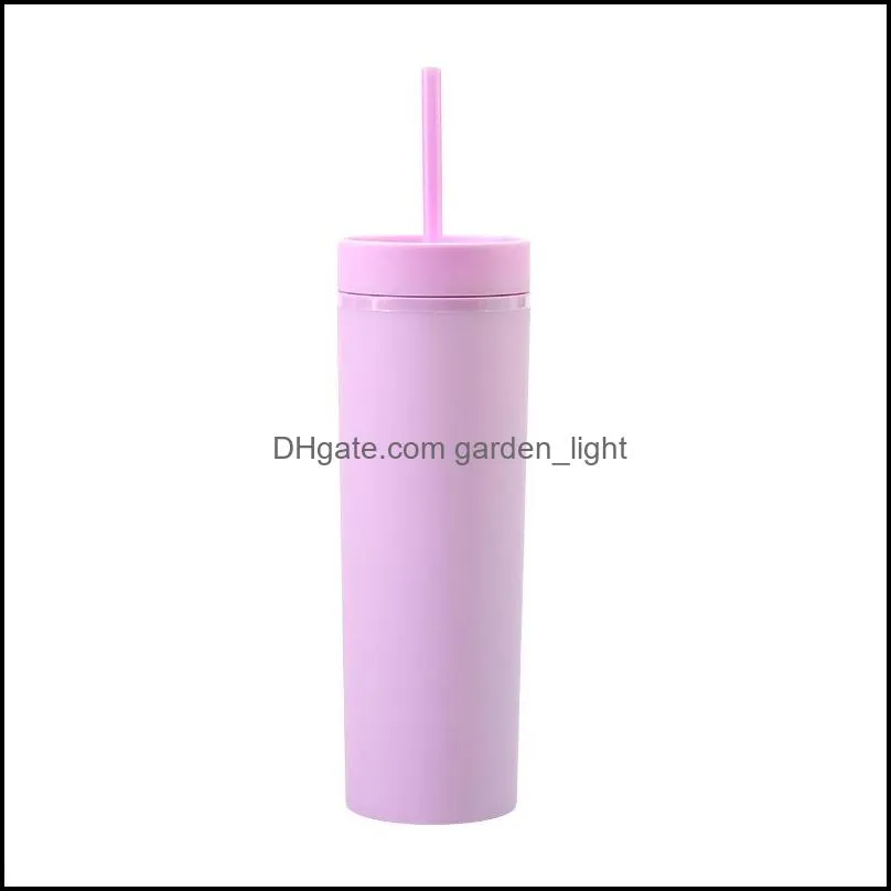 sea shipping 6 color 16oz matte colored acrylic tumbler straw double walled plastic water bottle portable frosted coffee mug 273 s2