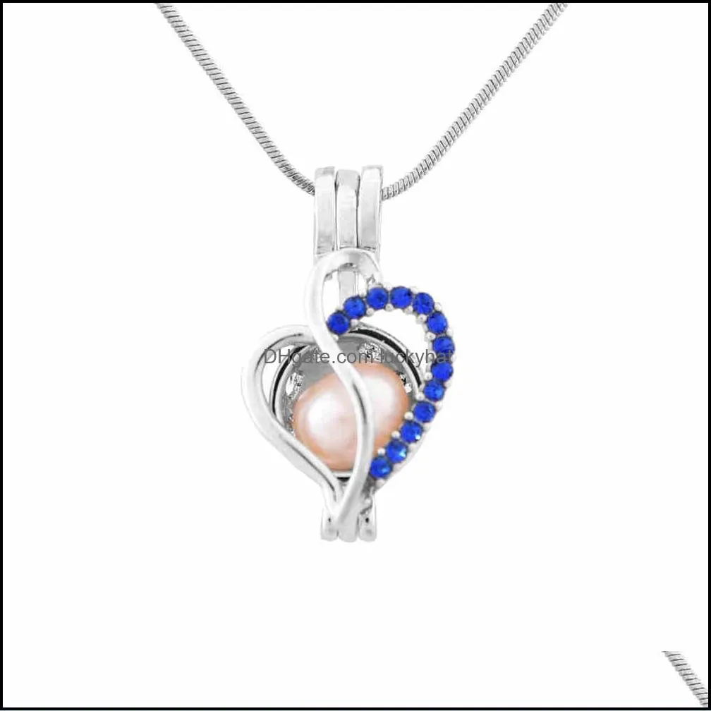 wholesale fashion jewelry silver plated pearl cage love heart with zircon 8 colors locket pendant findings cage  oil diffuser