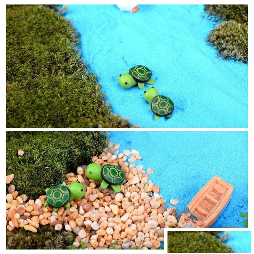 artificial cute green tortoise animals fairy garden miniatures gnomes moss terrariums resin crafts figurines for garden decoration