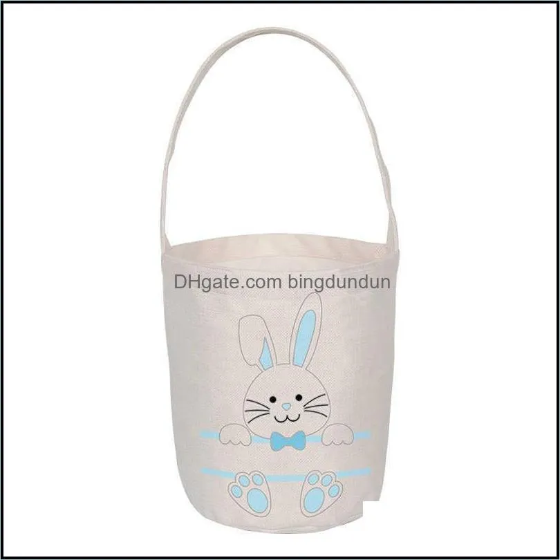 burlap easter bunny tote bag basket buckets rabbit chick printing egg hunt candy container kids toddler handbag festive party rre12230