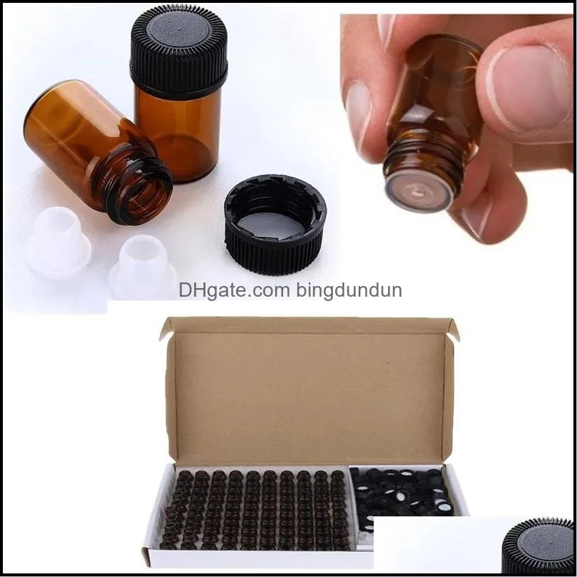100 packs perfume amber mini glass bottle essential oil bottles with plug and caps retail box rra10344