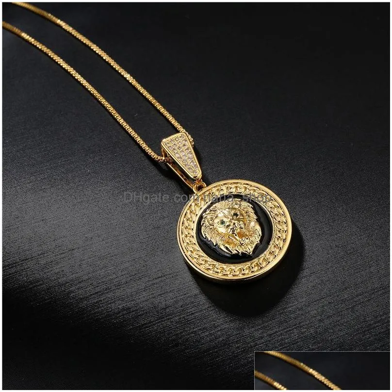 fashion jewelry drop glaze  head pendant necklace zircon inlaid copper 18k gold plated hip hop necklaces