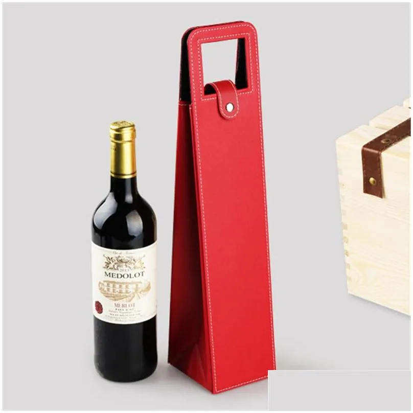 luxury portable pu leather wine bags red wine bottle packaging case gift storage boxes with handle bar accessories lx0524