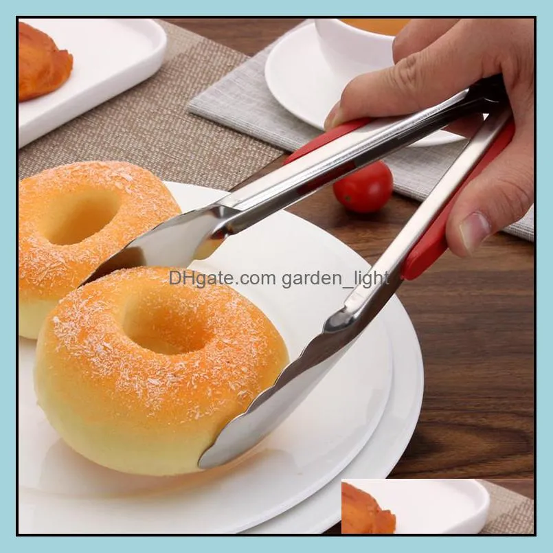 modern kitchen use silicone handle tongs durable 9/12/14 inches stainless steel kitchen food tongs