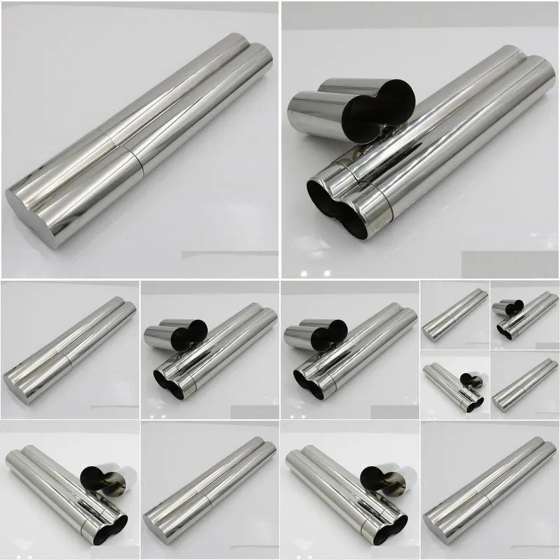 durable light weight stainless steel tube 2 cigars case tube holder container smoking cigarette tobacco travel carry case za5347