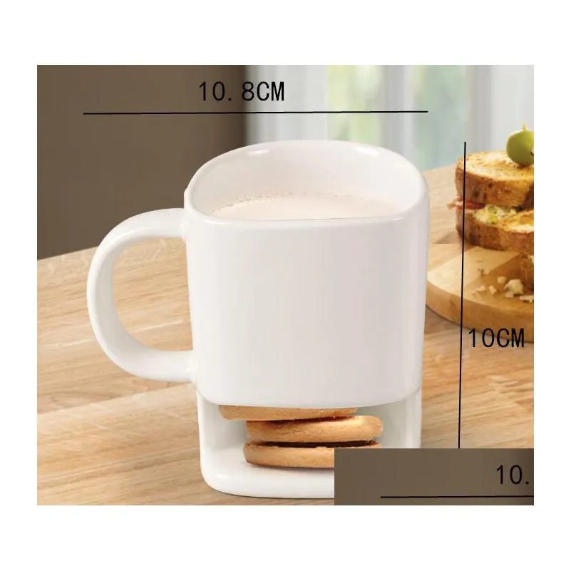 good price 48pcs 250ml ceramic coffee cup side cookie biscuit pocket holder milk juice lemon mug drinkware for friend birthday gift