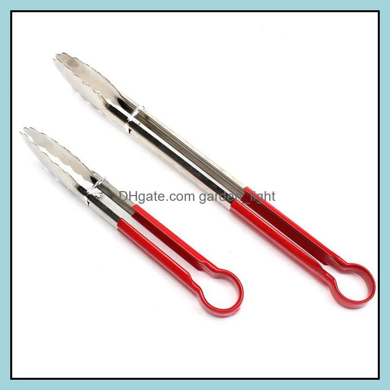 modern kitchen must have good quality food serving tongs red pp handle stainless steel food tong