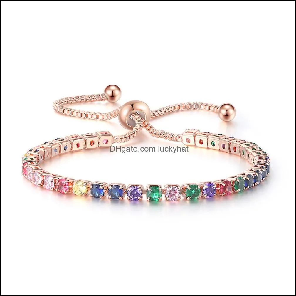 popular european and american color zircon tennis bracelet womens diamond crystal birthday bracelet