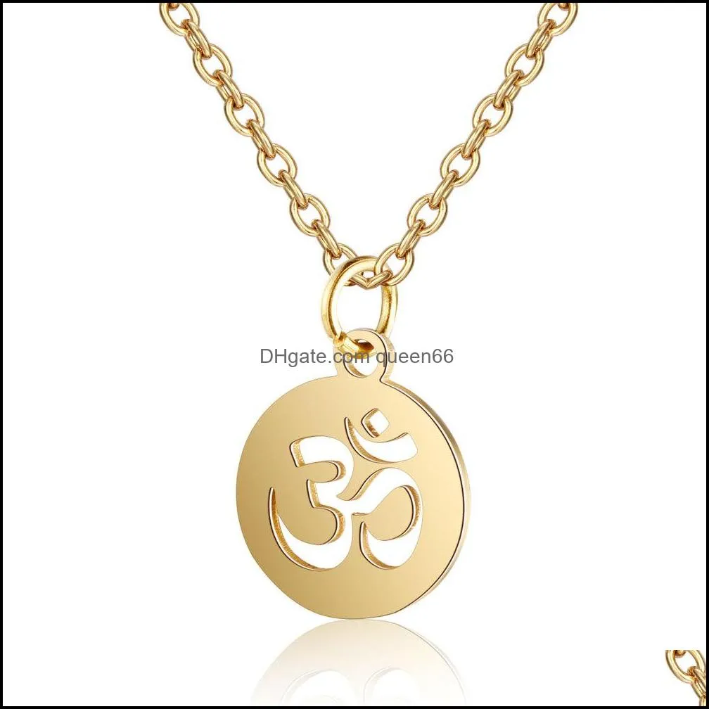 new round om titanium steel necklace female hollow yoga symbol om fashion stainless steel pendant jewelr declaration necklace