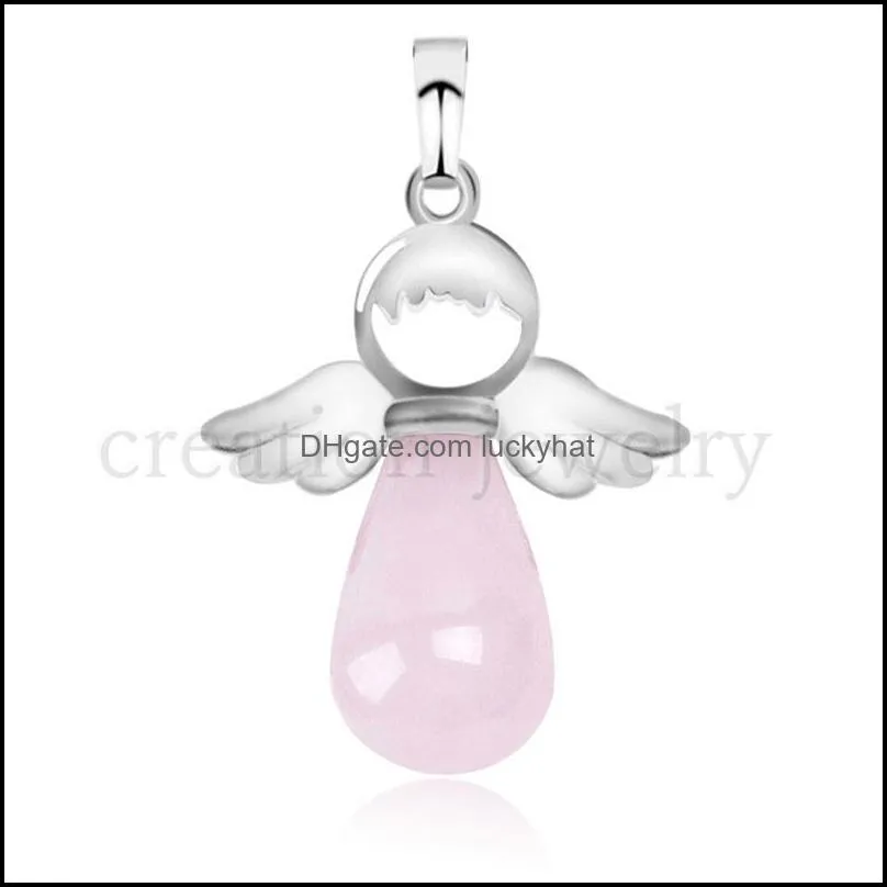 natural stone jewelry necklace pendant hot selling water drop crystal silver angel female angel wing jewelry without chain stxl009