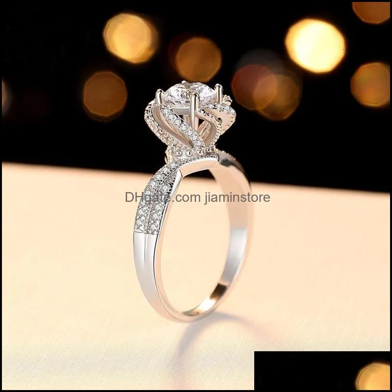 adjustable opening fashion modern crystal engagement prong design solitaire rings for girls aaa white zircon cubic ring women wedding