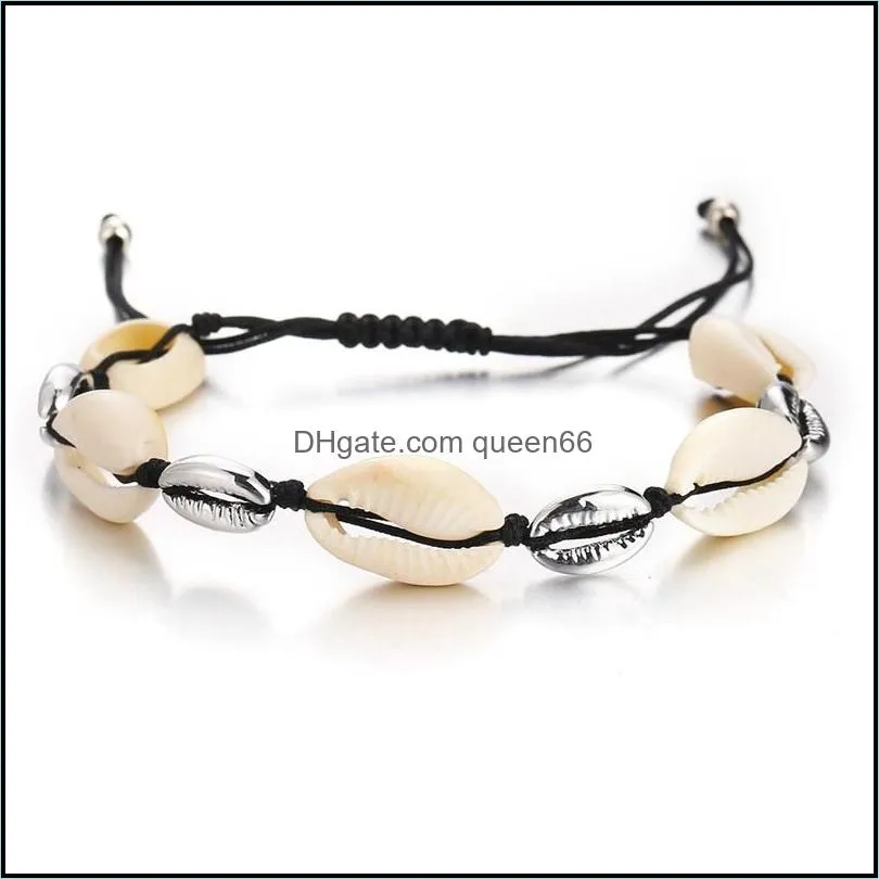 shell bracelet handmade woven shell wax rope men and women beach anklet bracelet 8.511 inches adjustable