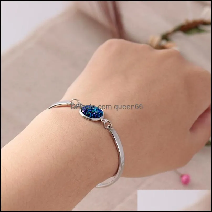 fashion nature stone charm bracelet for women big crystal stone adjustable size gold silver handmade bracelet party