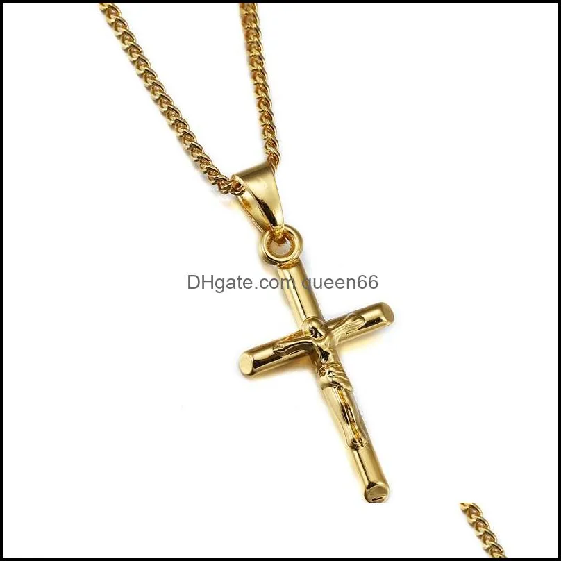 18k gold silver mens cross necklace charm jesus pendant necklaces high quality fashion hip hop jewelry steel chain trendy for men 543