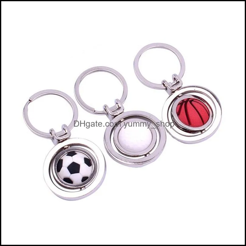 3d sports rotating football keychain basketball keyring souvenirs golf pendant key rings metal key chain gifts hip hop jewelry