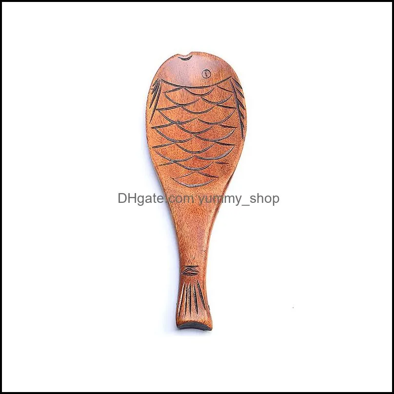 wooden fish shape soup spoon with pattern soups spoons thickened rice scoop hotel dining room cooking scoops kitchen tool rrb14709