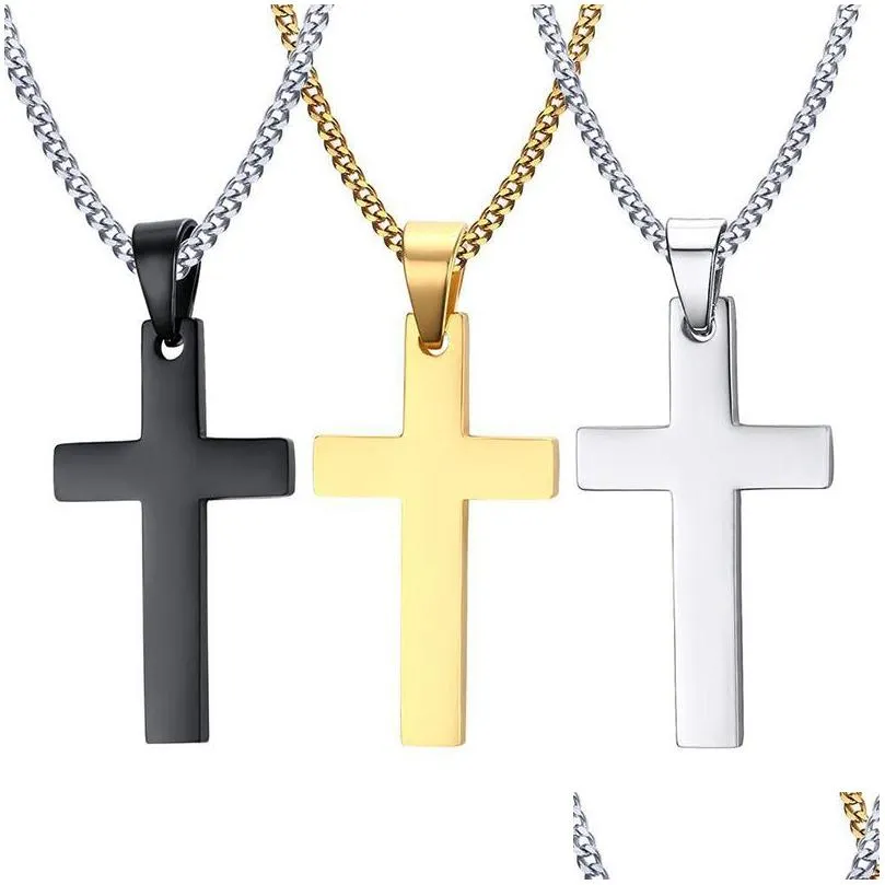 mens stainless steel cross pendant necklaces party supplies men religion faith crucifix charm titanium steels chain for women fashion jewelry