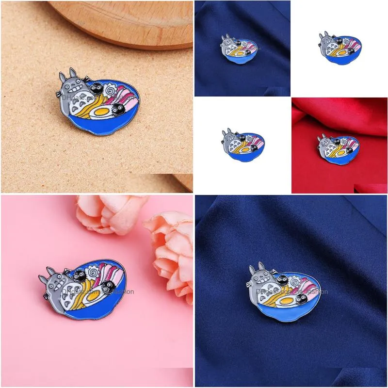cute japanese anime alloy brooch cartoon chinchilla ramen funny badge alloy women fashion jewelry gift bag accessories