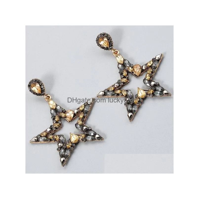 fashion jewelry hollwed five star diamond dangle earrings colorful rhinstone stud earring