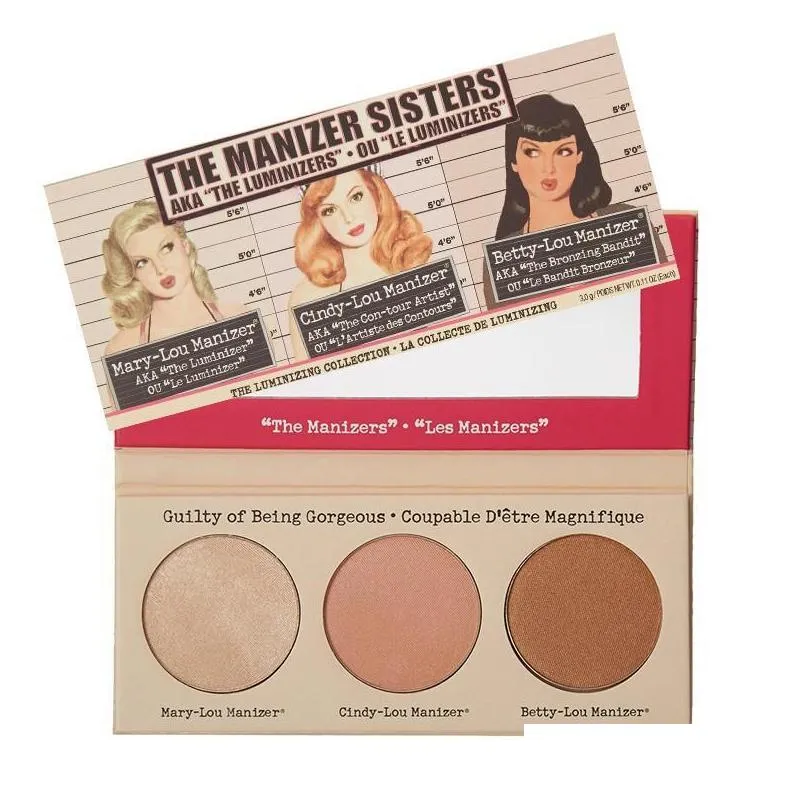 hot makeup cosmetics manizer sisters 3 color face pressed powder bettylou cindylou shimmer powder palette bronzers highlig 