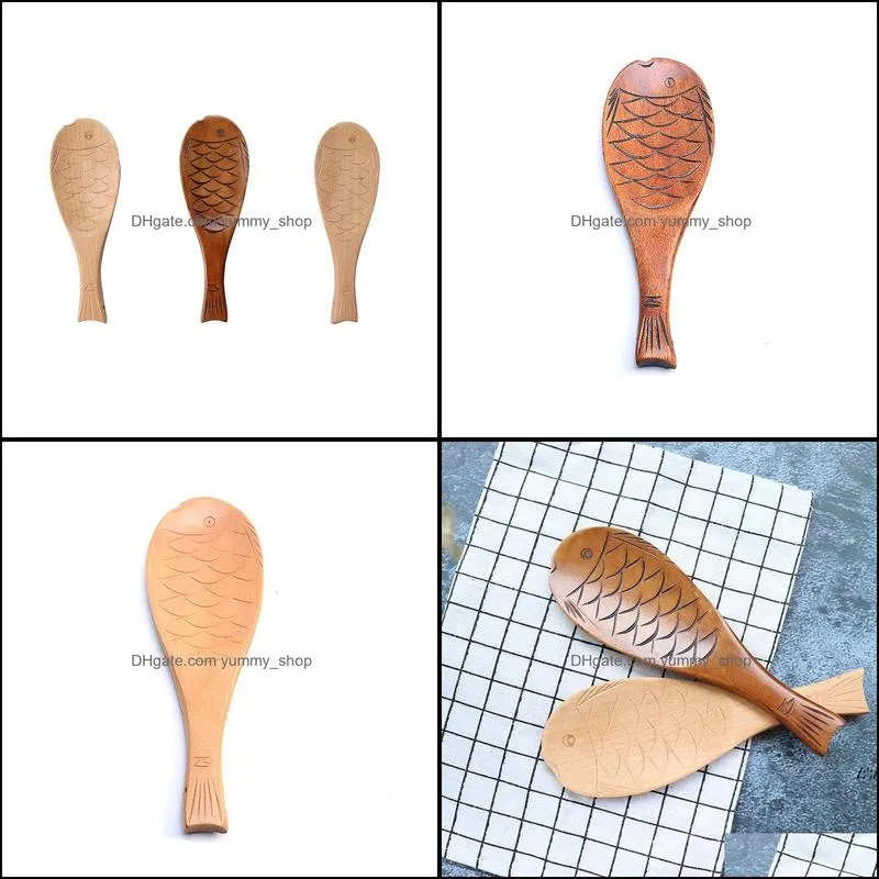 wooden fish shape soup spoon with pattern soups spoons thickened rice scoop hotel dining room cooking scoops kitchen tool rrb14709