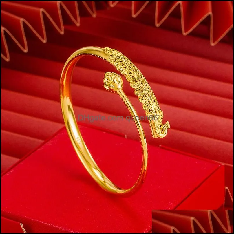 cuff bangle fine jewelry 24k gold bangles bracelets for women ethnic style charms filigree peacock bangle