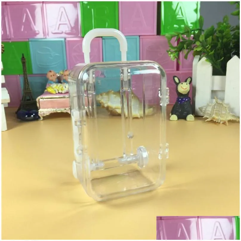 transparent travel luggage design plastic candy box mini suitcase box wedding baby shower chocolate boxes christmas gifts lx0512