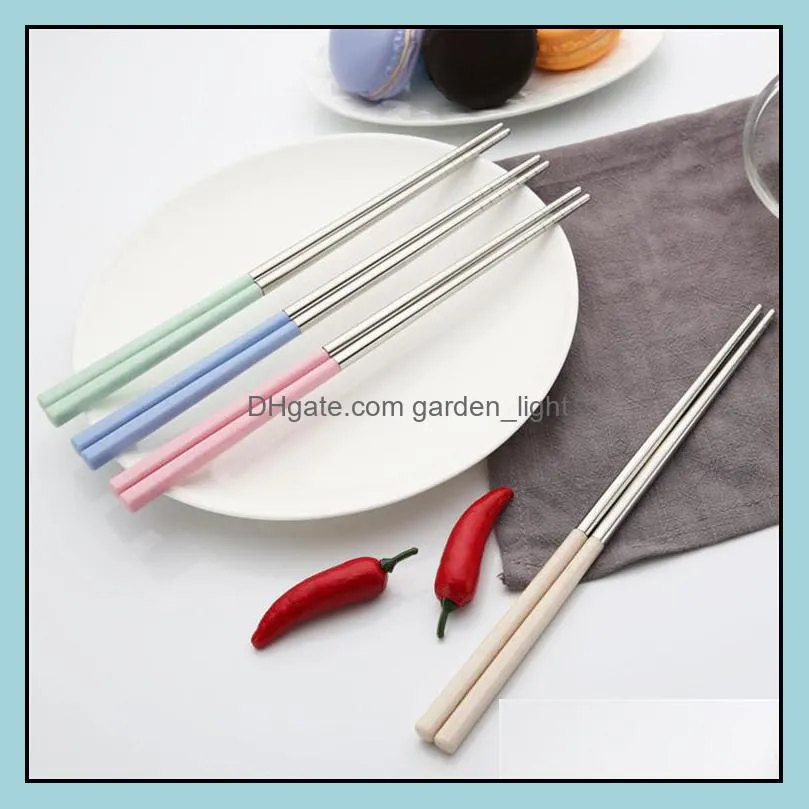 ecofriendly silver chopsticks stainless steel 304 with plastic wheat straw handle 4 colors chinese chopsticks wholesale