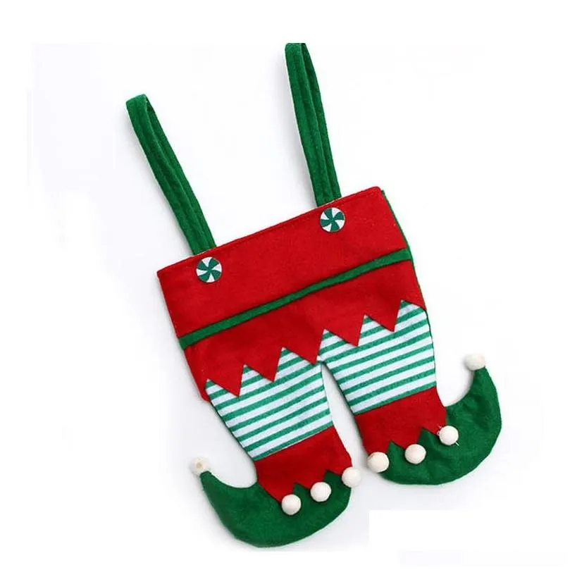 non woven fabric christmas elf pants stocking candy bag kids xmas party decoration ornament gift za5052