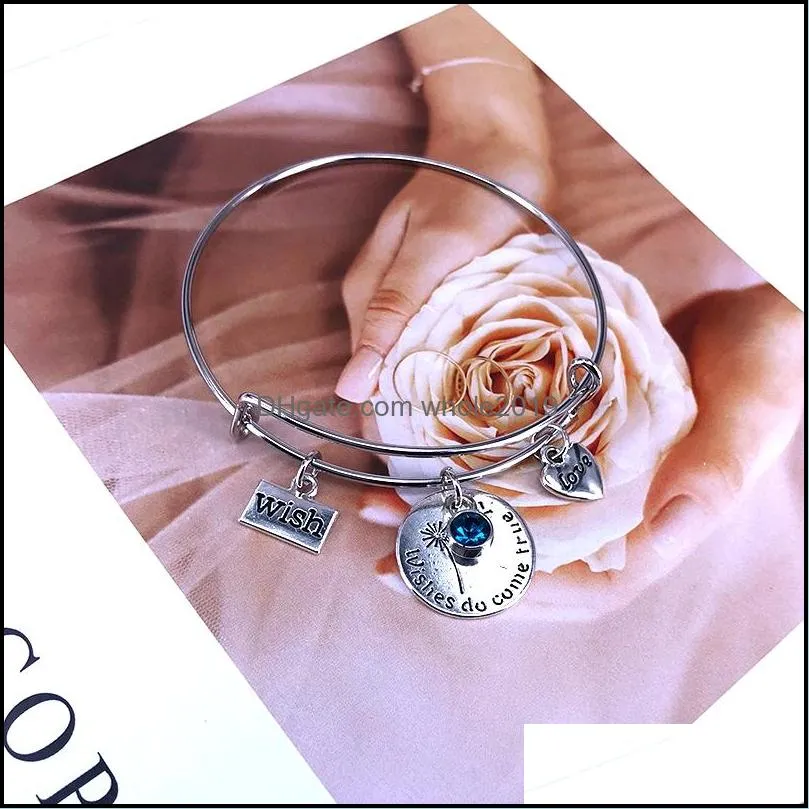 adjustable steel wire bangle best friend birthday gift birthstone wish love charms bracelet for women bangle bracelet