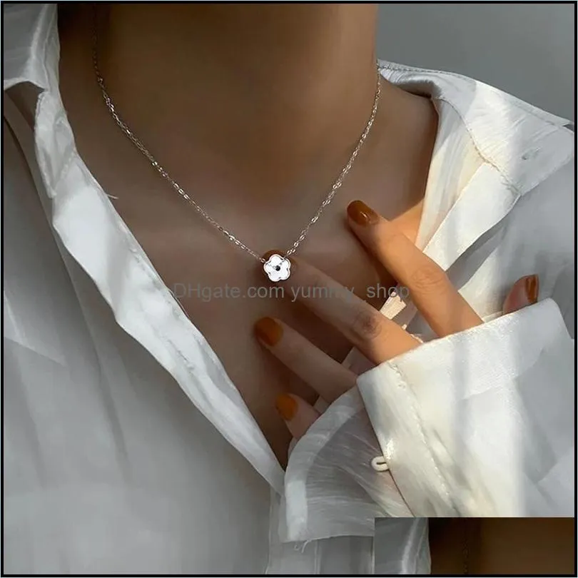 2021 korean chic simple casual double layers chain necklace flower pendant necklace jewelry