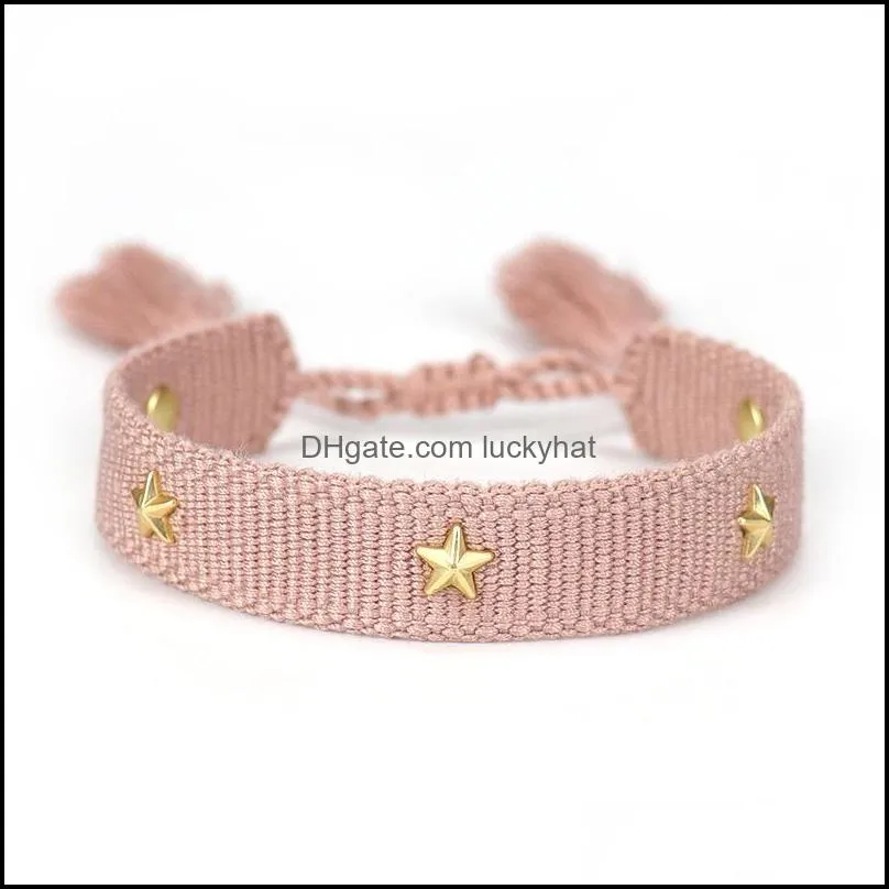 women adjustable braided tassel bracelet handmade golden pentagram polyester bracelets for girls vintage fashion jewelry gifts