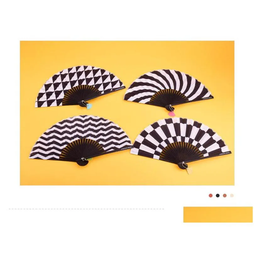 creative black and white plastic folding cloth fan geometric figure hand fans summer accesory for childrens gift party flavor za2846